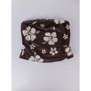 SheIn Tank Womens M Brown Cropped Off The Shoulder Floral Lined Stretch